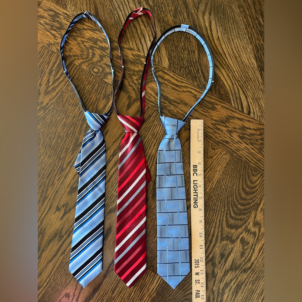 Set of Three Striped and Checkered Ties adjustable red blue navy